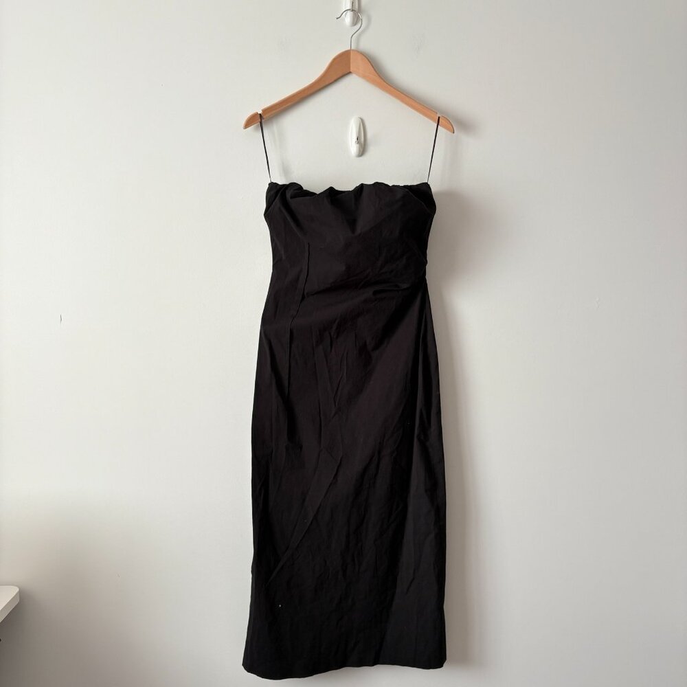 Zara Strapless Gathered Ruched Midi Dress Black Size Medium - Picture 4 of 10